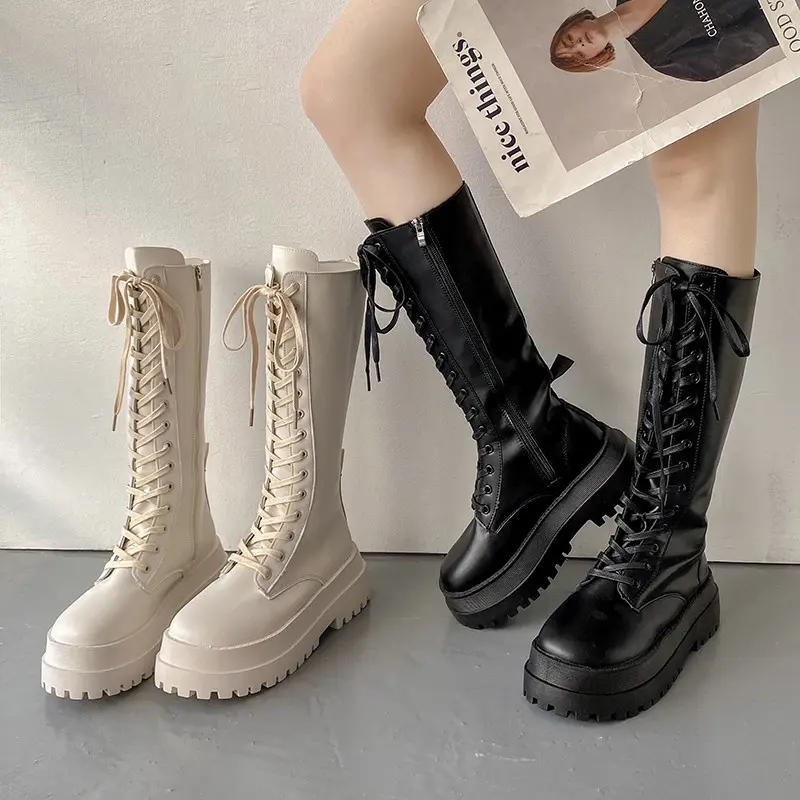 PINKEY P052 Sepatu Boots Wanita Sepatu Martin Tinggi Sebetis Shoes 2
