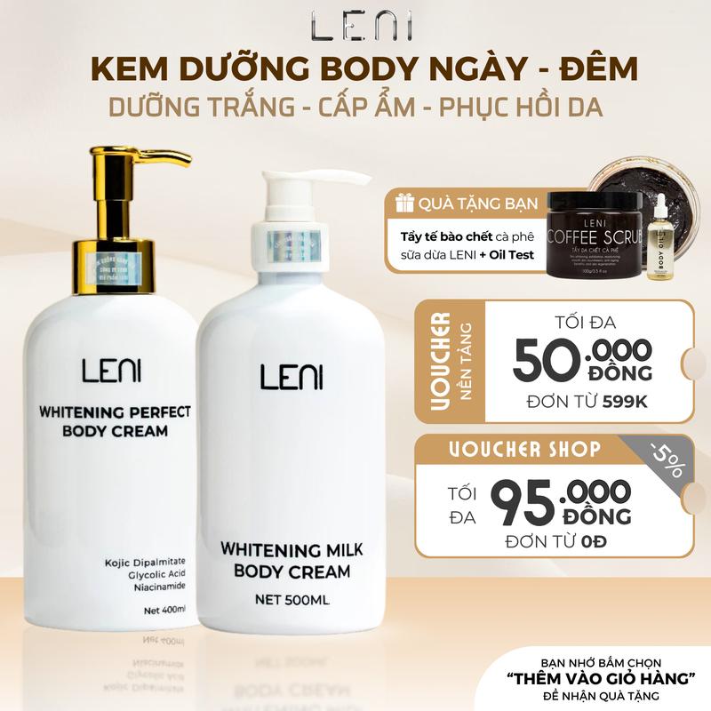 TẶNG 2 TẩyTBC COMBO KEM NGÀY ĐÊM LENI LỚN FULL SIZE WHITENING PERFECT BODY CREAM - DƯỠNG DA NÂNG TONE - KEM BODY MAI PHƯƠNG BÙI kem make body Women Nữ