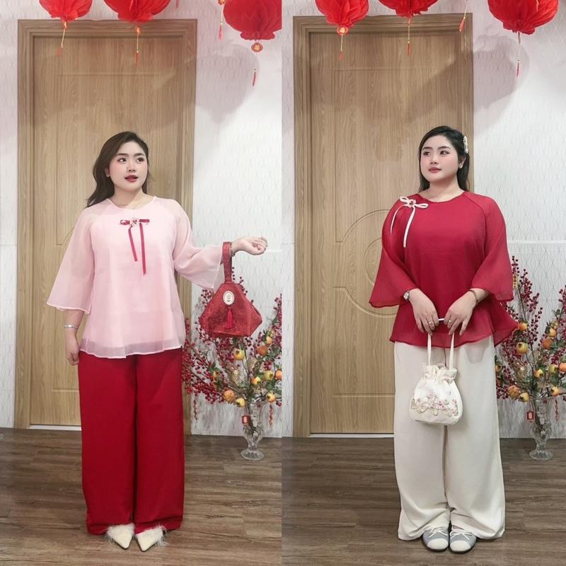 Set Tết Minisize Bigsize Áo Tơ Lót Lụa 2 Lớp Không Ngứa Và Quần Lụa Mềm Dày Dặn Tặng Cài Nơ Hoa Ngọc Phương Phương House Top Women