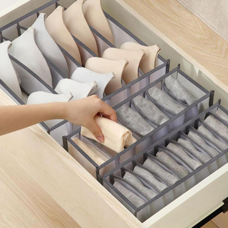 Foldable Cloth Storage Box With Handle & Compartments, Clear Multi Grid Flexible Drawer Organizer, Wardrobe Closet Storage Box For Bedroom Cloakroom 2