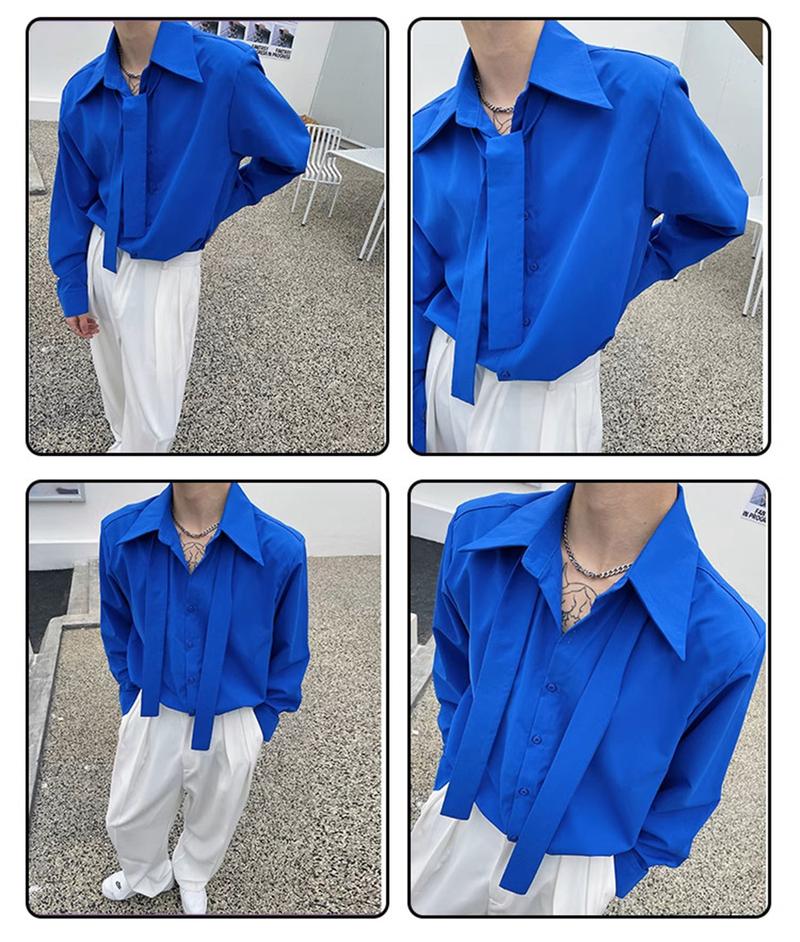 Product Introduction of Áo sơ mi nam tay dài mix cà vạt rời Đỏ, Xanh coban, Đen thanh lịch Menswear Shirt 3