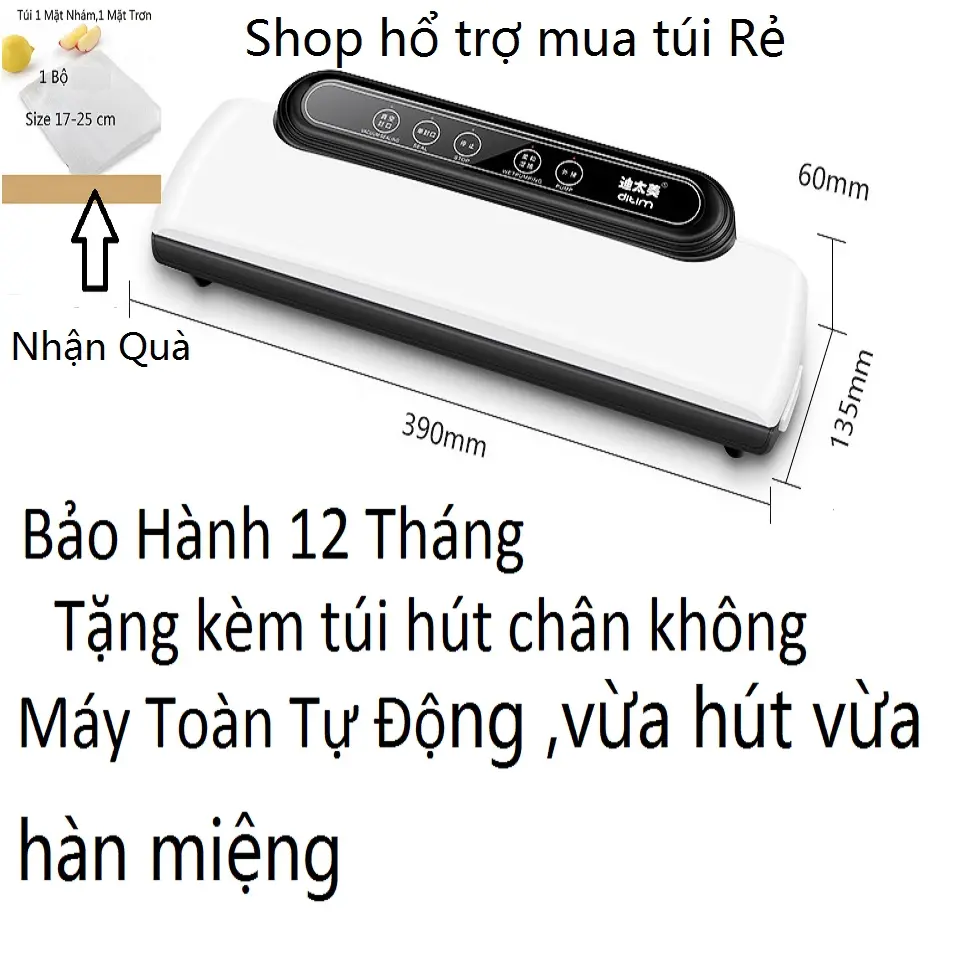 Máy hút chân không thực phẩm mini cao cấp DTM-600-bảo hành 12 tháng-tặng 10 túi hút 1 mặt nhám 17-25cm Nấu Ăn