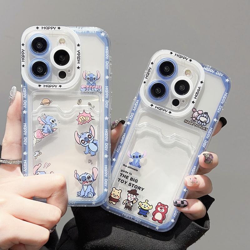 Product Introduction of Cartoon Lovely Stitch Winnie Toy Story Mobile Phone Case with Card Bag For iPhone 15 Pro Max 14 Pro Max 14 15 Plus 13 Pro Max Soft Phone Back Cover for iPhone 12 Pro Max 11 Pro Max XR XS Max 7 8 Plus Back Shell​​​​​​​ 14