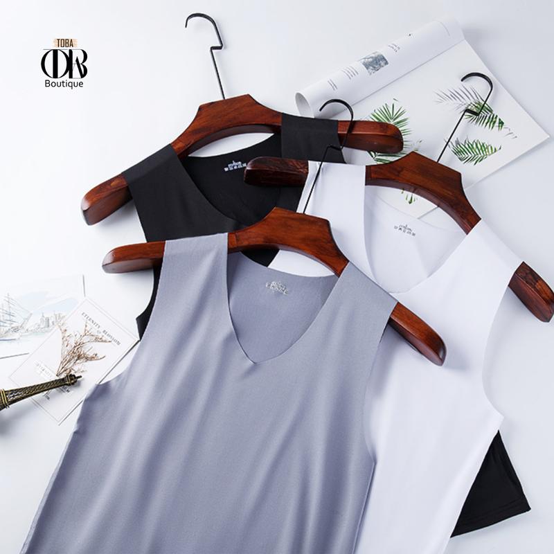 Áo lót nam, áo thun ba lỗ sát nách cổ chữ V TOBA Boutique, vải lụa lạnh mát không đường may cao cấp tập gym, thể thao, co giãn 4 chiều TBLV01 Sport