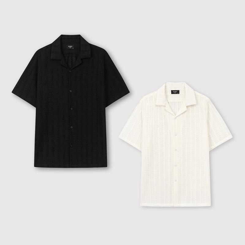 Áo sơ mi nam ROWAY form suông Cộc tay dệt lỗ thoáng