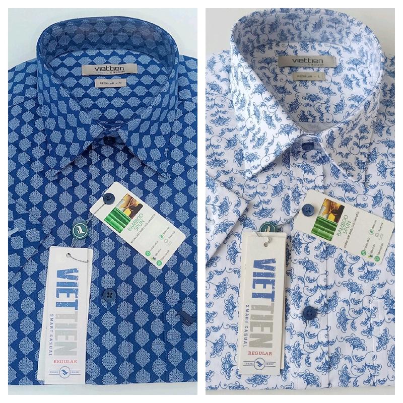 Áo NGẮN TAY VIETTIEN 0374 VÀ 0347 sơ mi nam lai ngang chất vải sợi tre màu họa tiết Hoa văn phom Xuông REGULAR Có Cổ Menswear