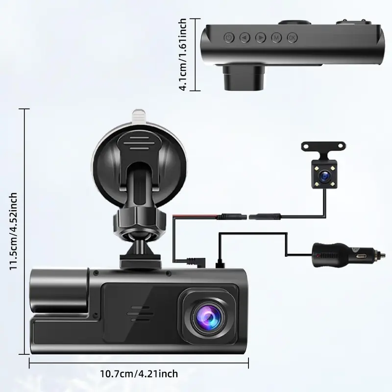 Car DVR, 1080P Car DVR with 2.0 Inch IPS Screen, Car Front & Inside & Rear 3-Camera Driving Recorder, Automotive Camera with Loop Recording, Car Essentials, Dashcam, Black 1