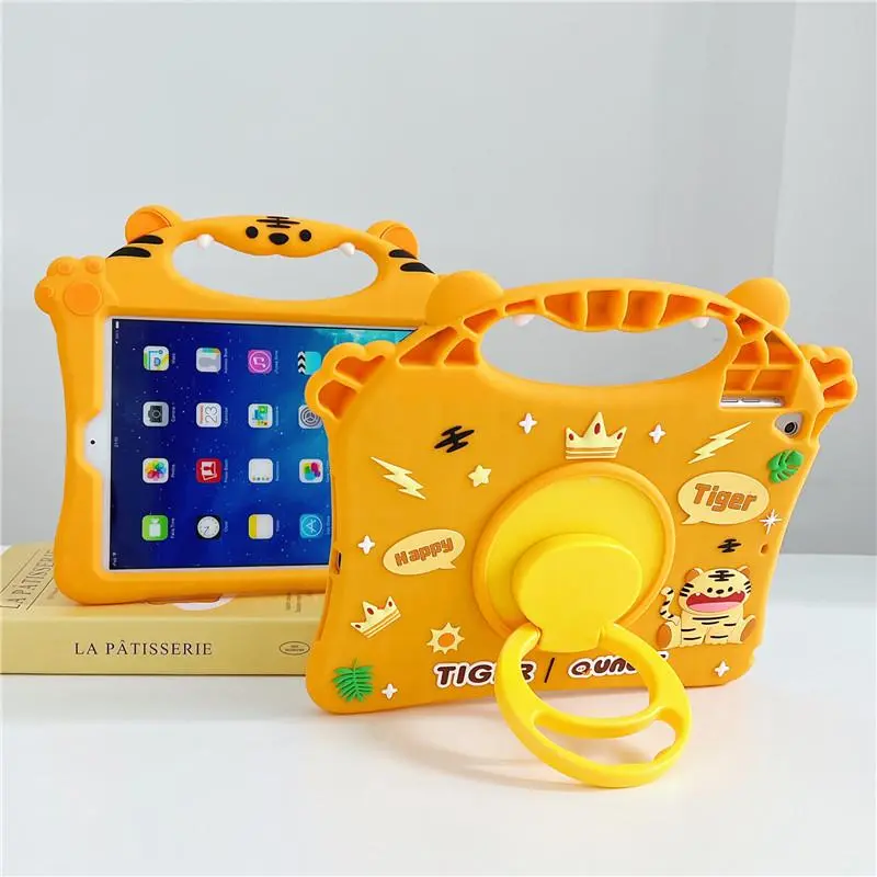 Cute Tiger Pattern Tablet Case, Rotatable Tablet Protective Cover, Soft Silicone Tablet Protective Case for iPad 7th 8th 9th