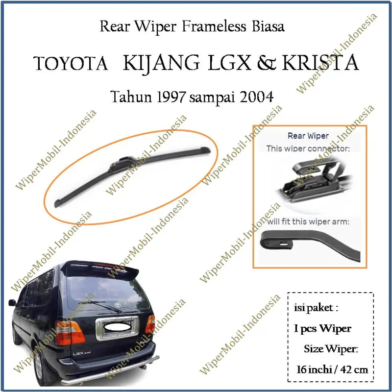 Wiper Frameless Biasa Kaca Belakang Toyota Kijang LGX Krista tahun 1997 1998 1999 2000 2001 2002 2003 2004 0