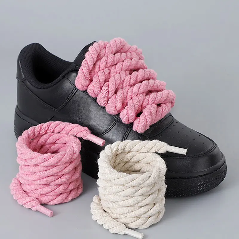 2Pcs Round Thick Rope Laces Polyester Cotton Solid Color Laces 0.8cm120cm Length Bold Shoelaces Footwear Comfort Natural Walking Bedroom Sneakers