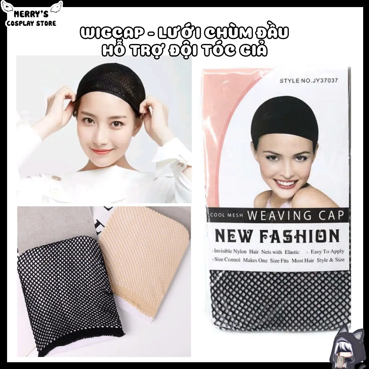 Lưới chụm tóc Wigcap ĐEN/DA dùng trong Cosplay Women Tóc Giả