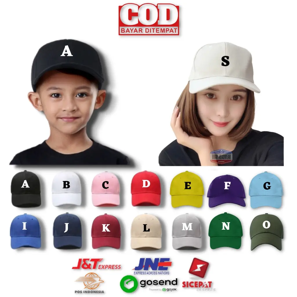 Terbaru Topi Baseball pria wanita Anak Dan Dewasa Caps Huruf Inisial A-Z || Premium Quality