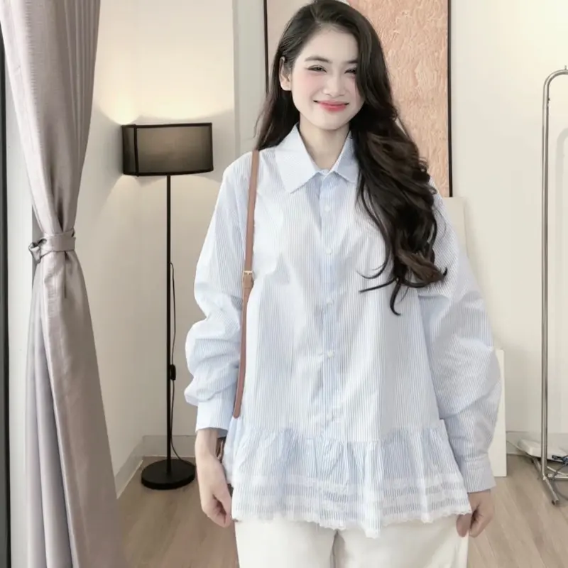 Áo sơ mi thiết kể cổ cài khuy lịch sự ( bản thiết kế mới chất vải kate hàn mềm mát ít nhăn có size )- A004