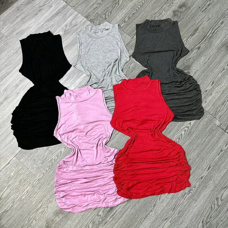 DU03 Đầm body cổ lọ sát nách vải thun lụa 8