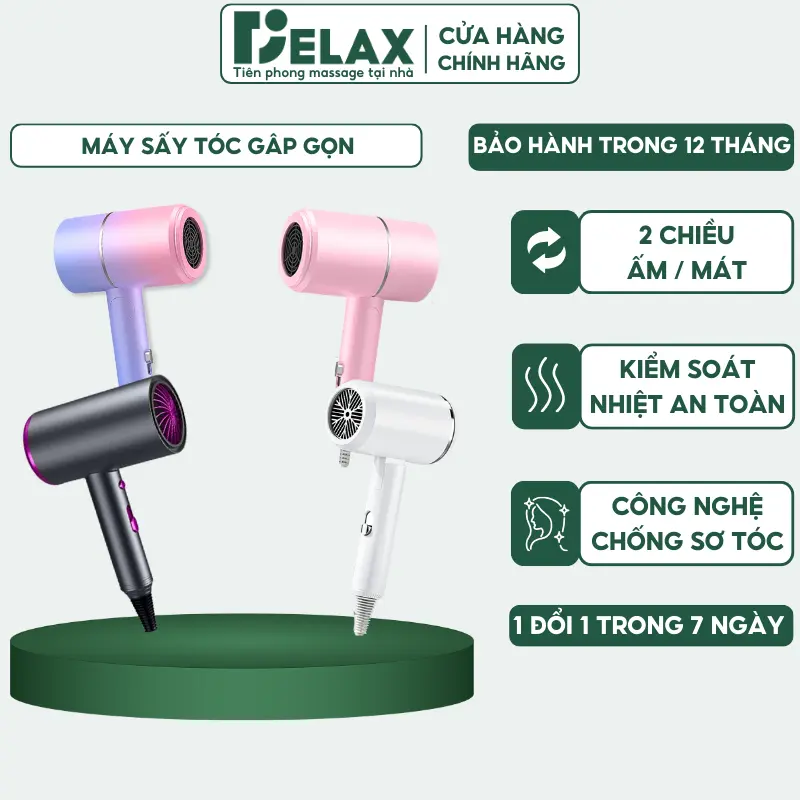 Máy Sấy Tóc Mini Gấp Gọn DELAX- MST02 - Tạo Kiểu Tóc Chuyên Nghiệp Công Suất Lớn 1500W Chống Cháy Nổ Bảo Hành 12 Tháng Women Nữ 0