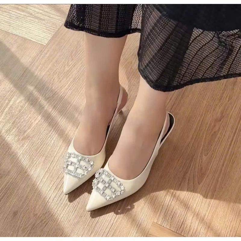 GH27- Giày Cao Gót Đính Đá chữ B Sandal  Cao Gót Cao Cấp Mũi Nhọn 7p Sang Chảnh 4