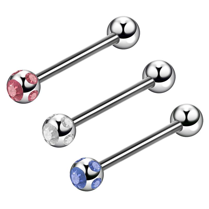 Product Introduction of Stainless Steel Colored  Tongue Stud Barbell Ear Cartilage Stud Piercing Piercing Jewelry Straight Bar 1