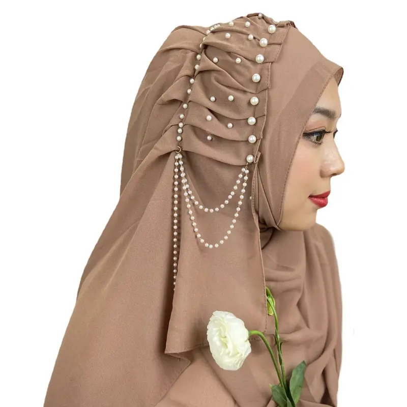 Khăn Bandana Voan Ngọc Trai, Màu Trơn Thiết Kế Tua Rua Đính Cườm Khăn Choàng Nữ, Khăn Quàng Cổ Bandana Nữ, Còn Hàng 5