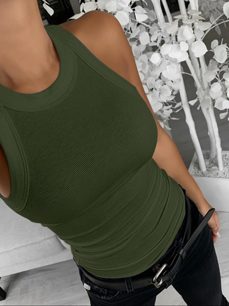 Product Introduction of Women's Plain Ribbed Tank Top, Casual Sleeveless Round Neck Top for Summer, Ladies Clothes for Daily Wear, Going Out Tops 11
