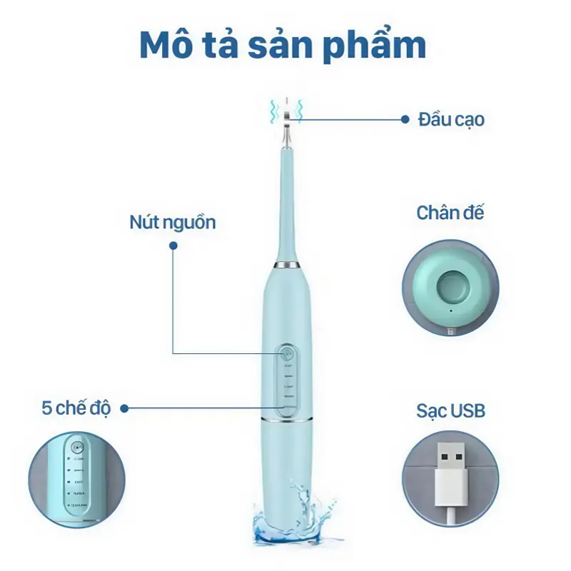 Máy Lấy Cao Răng - Máy Cạo Vôi Răng Tại Nhà -  Kèm Bàn Chải Điện - Máy làm sạch răng tại nhà có bàn chải đánh răng và bộ sạc không dây giúp ngăn ngừa hiệu quả cao răng và viêm nướu 6