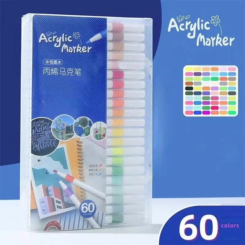 ￼Hộp Bút Màu Acrylic Marker 60 Màu  Vẽ Trên Mọi Chất Liệu
