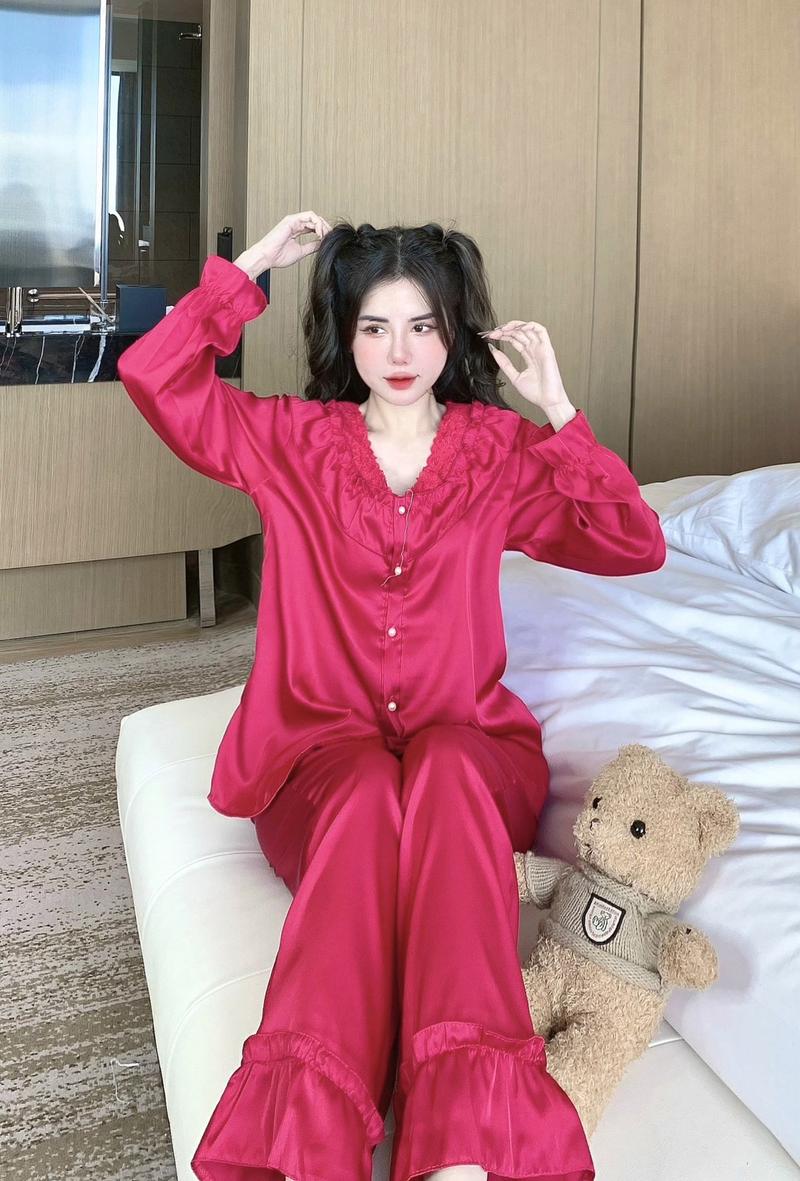 Product Introduction of Sét đồ ngủ pijama cổ bèo tiểu thư tay dài chất lụa latin mềm mịn mát về 5 màu siêu xinh (freesize 40-60kg) Nữ Women Voi 7