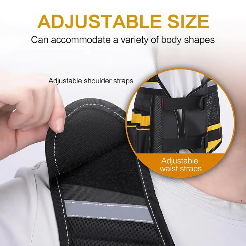 Multifunctional Outdoor Work Vest, Adjustable Breathable Tool Storage Vest, Multi-pocket Tool Organizer for Car Repair, Construction, Gardening 4