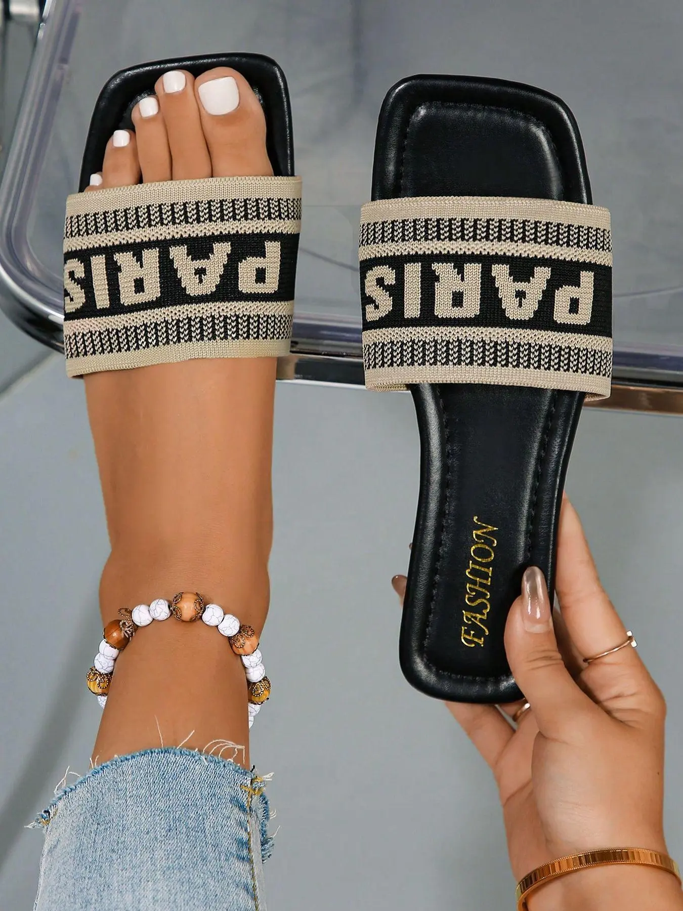 Women's Fashionable Letter Pattern Slides, Casual Comfortable Flat Sandals for Summer, Lightweight Breathable Shoes for Daily Wear, Girl