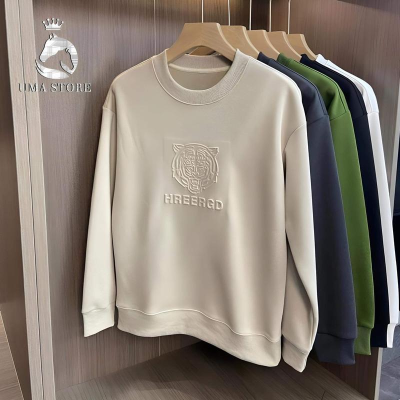 Áo SWEATER nam dập hình nổi UMA chất liệu nỉ da cá, đơn giản, ấm áp - UMA STORE Menswear Tay Dài Dài Tay Hoodie Cổ Tròn Đen
