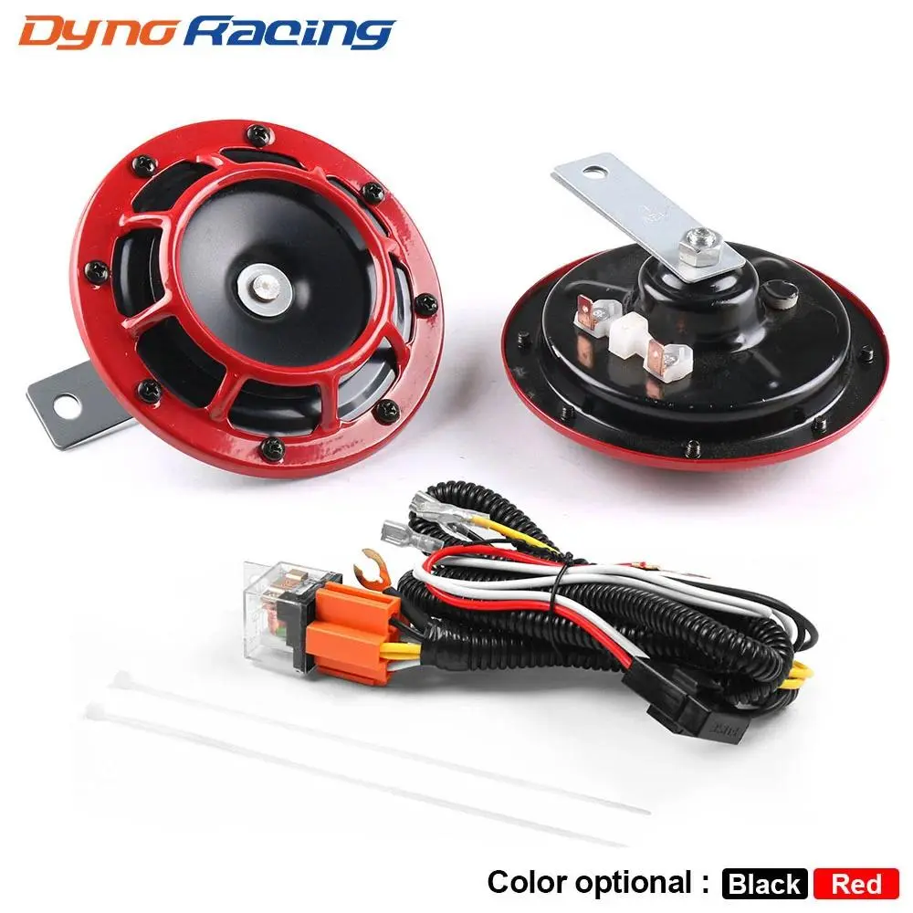 1 Pair Universal Red/Black Hella Super Loud Compact Electric Blast Tone Air  Horn 12V 115DB With Wiring Harness Relay Kit For Motorcycle Car Accessories