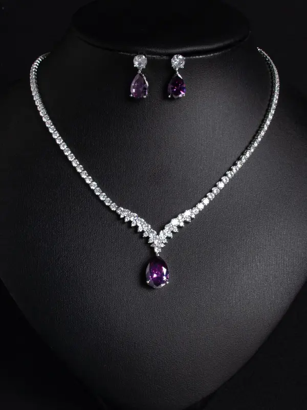 Elegant Artificial Zircon Necklace & Dangle Earrings & Ring & Bracelet, Fashion Jewelry Set for Party, Daily Decor, Trendy All-match & Exquisite Jewelry for Birthday Gift 7