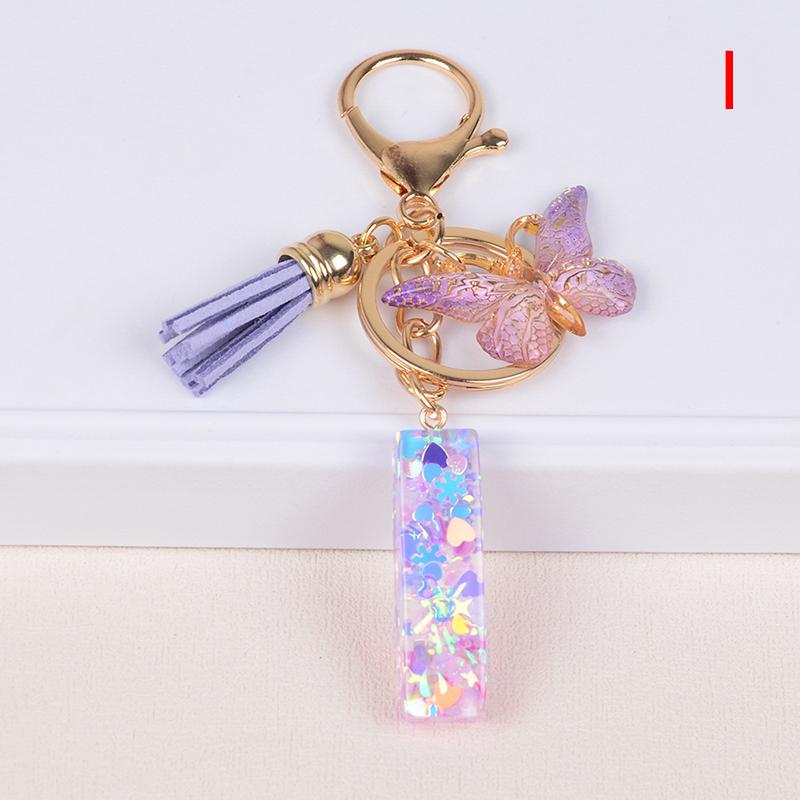 Product Introduction of A-Z Dreamy Sequin Letters Keychain For Women Tassel Butterfly Pendant Keyring  Bags  Car Key Chain 26