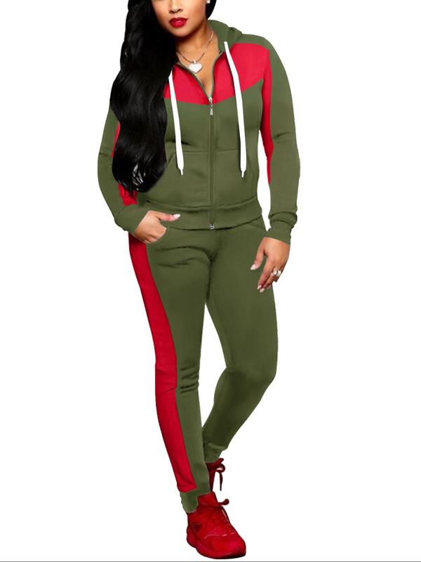 Two-piece Set Women's Colorblock Zip Up Hoodie & Pocket  Pants, Casual Long Sleeve Hooded Sweatshirt &  Jogger Pants for Daily Wear, Ladies Fall & Winter Clothes 6