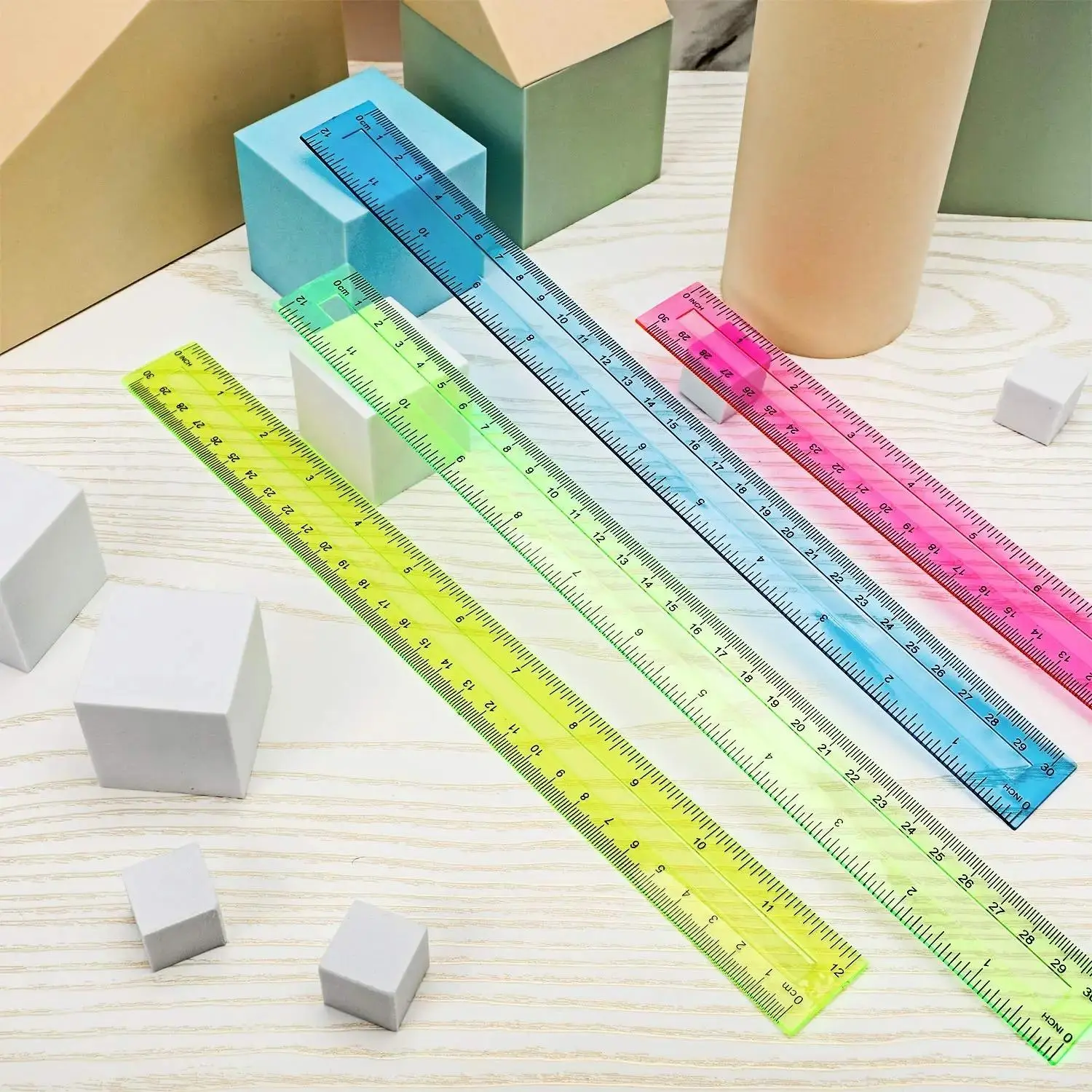 Clear Plastic Straight Ruler, 4 Counts/set Mixed Color 30cm Drawing Ruler, School Office Supplies, Students Stationery