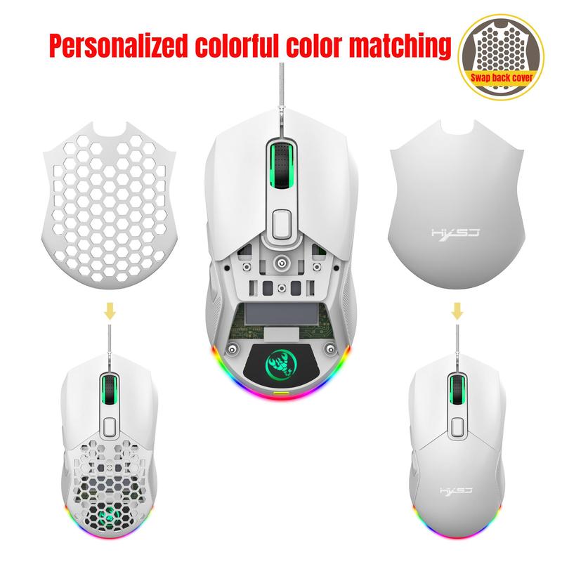 Wired Mouse, RGB Backlight Hollowed Out Gaming Mouse with Replaceable Back Cover, Lightweight Mouse for Home & Office 2