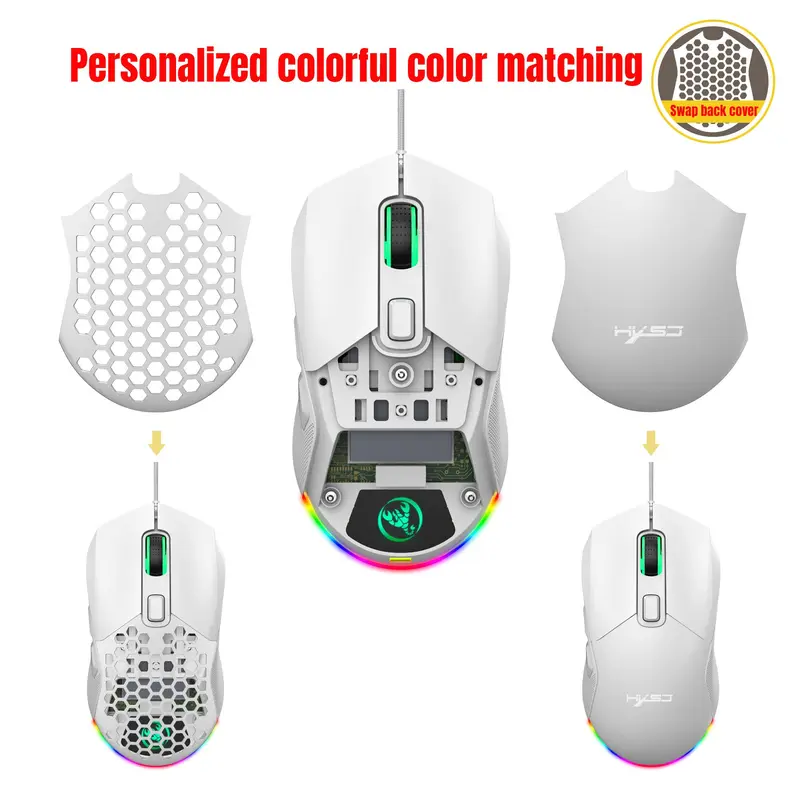 Wired Mouse, RGB Backlight Hollowed Out Gaming Mouse with Replaceable Back Cover, Lightweight Mouse for Home & Office 2