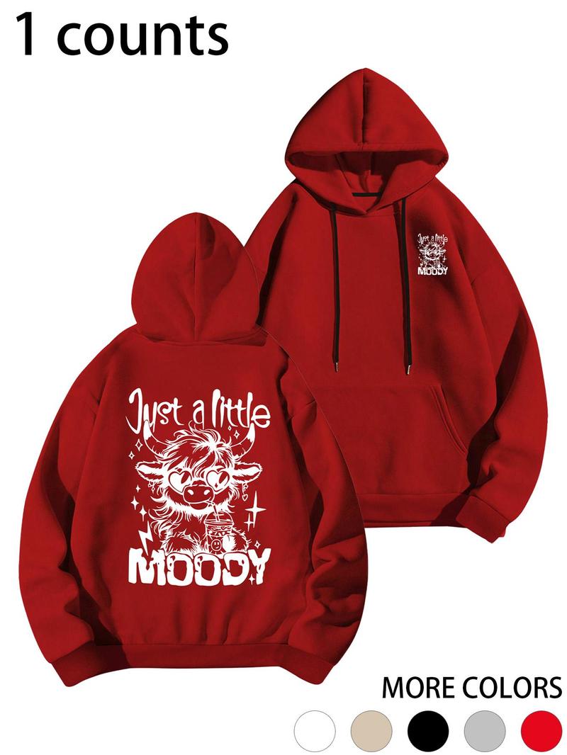 Product Introduction of Women's Cartoon Highland Cow Print Hoodie, Casual Thermal Lined Long Sleeve Hooded Sweatshirt for Fall & Winter, Women's Clothes for Daily Wear 4