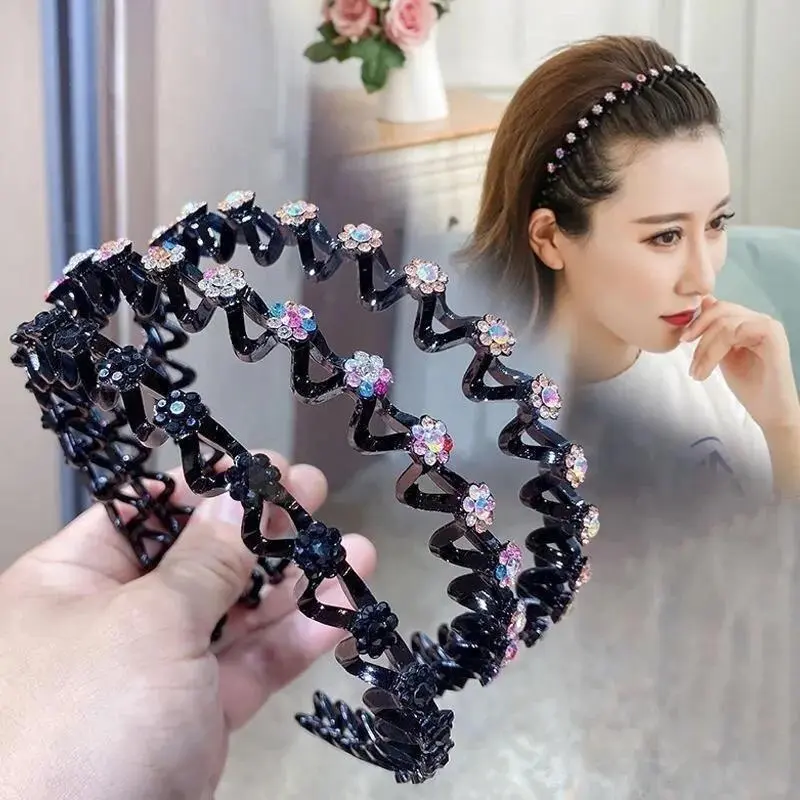Fashion Pearl Non-Slip Rhinestone Hairbands Elastic Flower Women Hair Hoop Bands Headband Bezel Girls Hair Accessories Hairpins