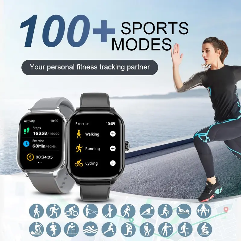 Multifunctional Smart Watch, Fashion Digital Watch with Wireless Calling Function, Sports Watch with 100+ Sport Modes for Men & Women, Wearable 7