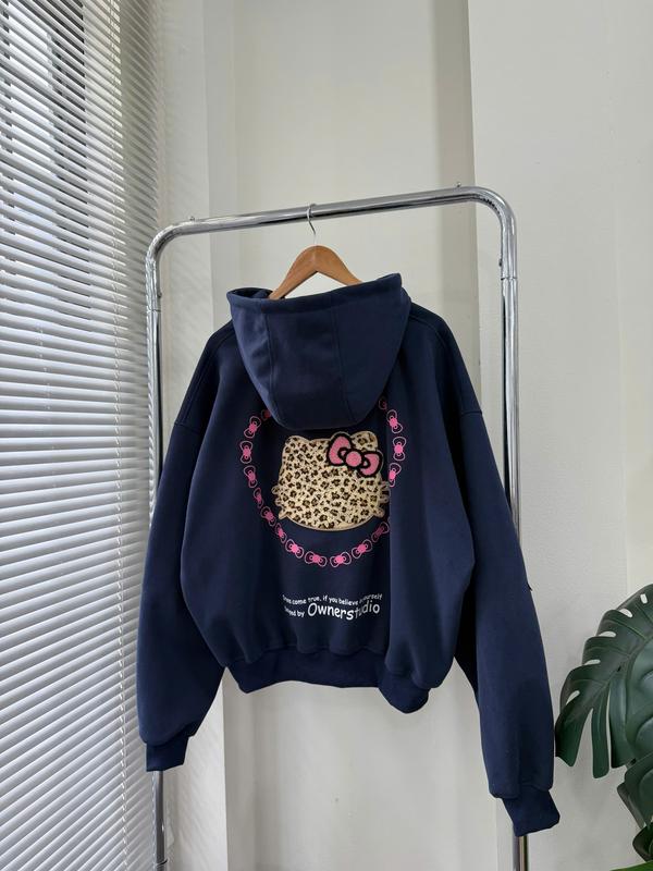 Áo khoác NÚT CÀI nỉ 2 da KHÔNG DÀY dây kéo LEO KITTIE OWNER Form Boxy - OWNER Hoodie Zip