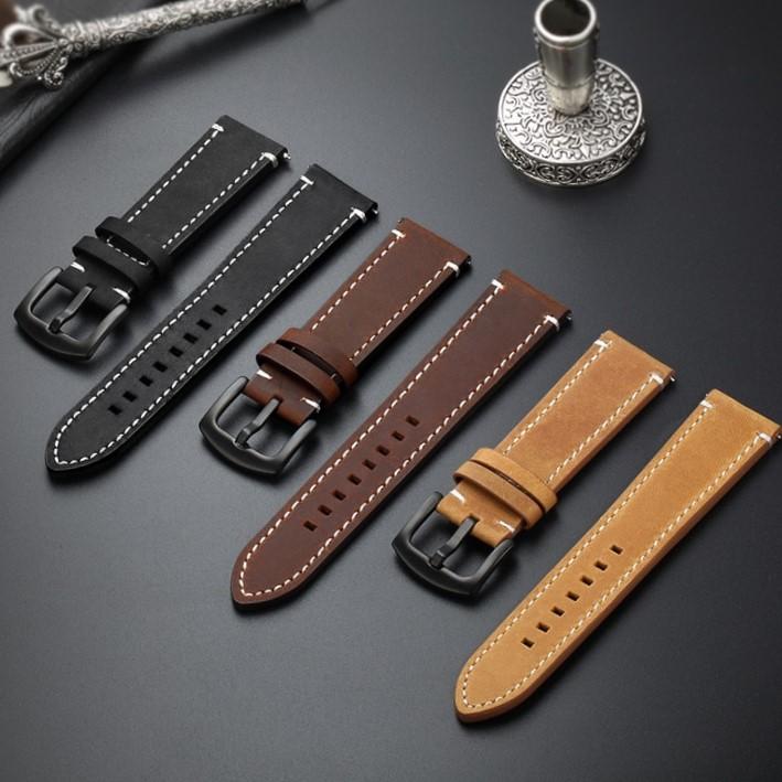 Dây đồng hồ nam da bò sáp chốt thông minh size 18mm 20mm 22mm 24mm