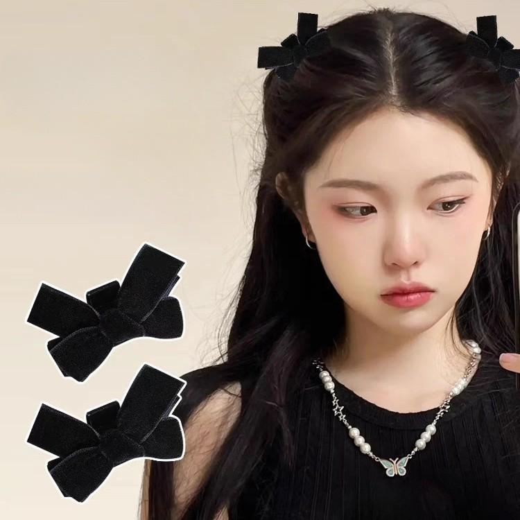Set 2 Kẹp Tóc Nơ tiểu thư Nhung Đen Kẹp Tóc Bên Hông Phong Cách Công Chúa Mùa Hè MÃ B303