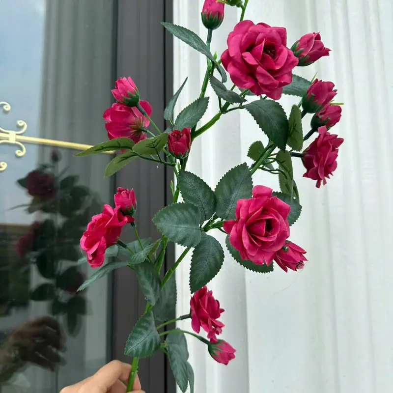 Cành hồng ngoại Rose chất liệu vải chiều cao 70cm gồm  6 hoa 10 nụ trang trí Decro siêu đẹp 1