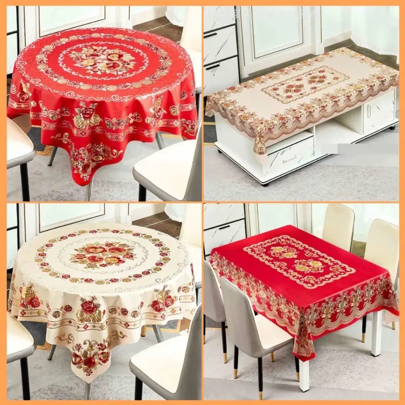 Khăn trải bàn tròn 3D 1,5m sang trọng không thấm nước, chống thấm dầu mỡ, dễ lau chùi