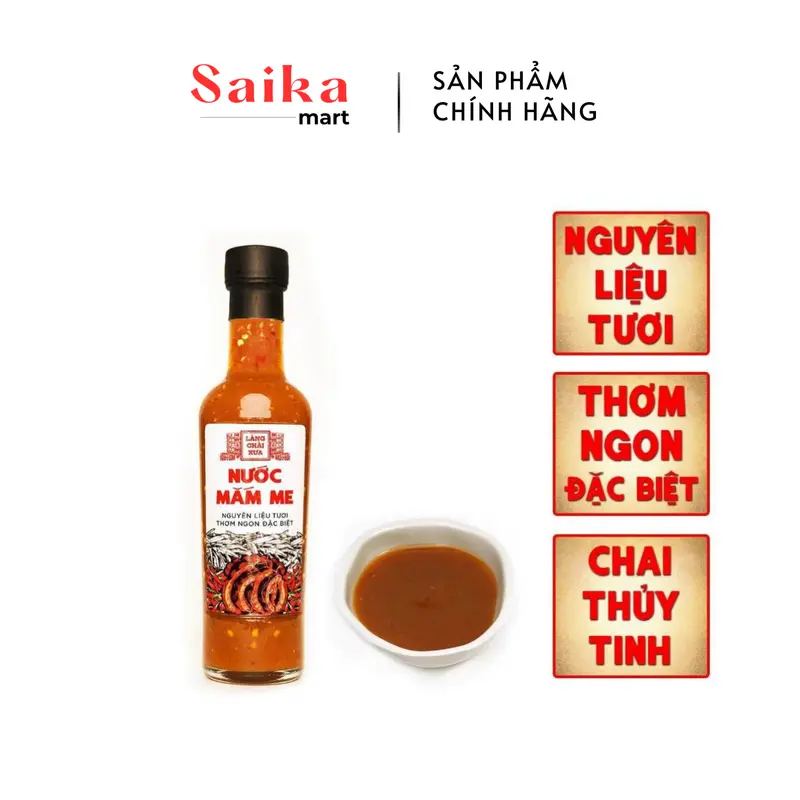 Nước mắm me cao cấp Làng Chài Xưa, nguyên liệu tươi, thơm ngon đặc biệt từ me, tỏi, ớt tươi, chai thủy tinh 300g phù hợp làm Gia Vị và Nước Sốt, Chua Cay 0