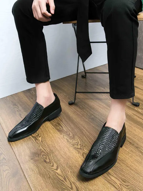 Men's Business Fashion Crocodile Embossed Slip-on Loafers, Casual Comfortable Loafers for Daily Wear, Breathable Non-slip Shoes for Men 2