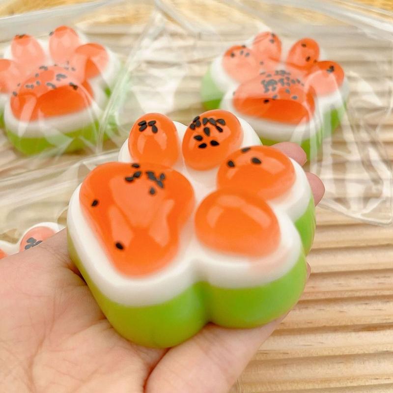 Product Introduction of Cute Squishy Squeeze Toy Slow Rebound Cat Paw Relief Gift Simulated Watermelon Stretch Toys Adult Kids 17