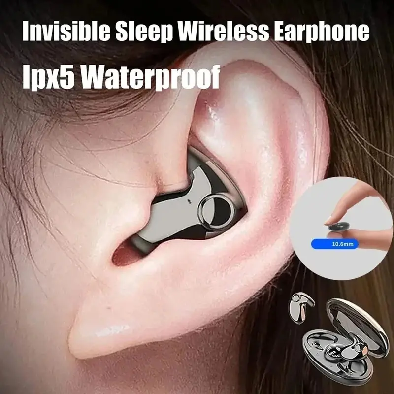 Tai nghe âm thanh nổi vô hình cho giấc ngủ, tai nghe Bluetooth không dây chống nước IPX5, tai nghe nhét tai có mic cho điện thoại Bluetooth 5.3 Led Nghe Nhạc Earphone 0