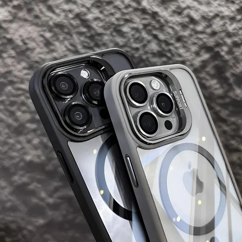 Clear Magnetic Case with Camera Kickstand for iPhone 16 15 14 13 12 Pro Max Compatible with Mag Safe Military-Grade Protective Case Cover Drop Protection 2