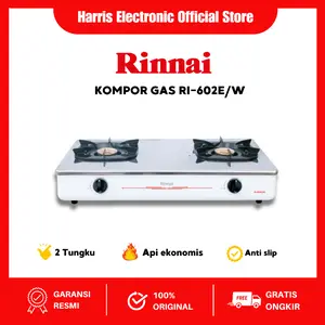 Rinnai Kompor Gas 2 Tungku RI-602EW Stainless Cooker Hob Dapur Rumah Warna Putih Api Ekonomis Anti Slip Garansi Resmi